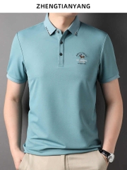 OC802: Áo thun nam nylon co giãn ve áo kẻ sọc nửa tay kiểu Mỹ thường ngày áo sơ mi Polo thêu