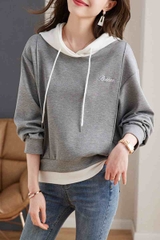 OD995: Áo hoodie dây rút có mũ trùm đầu nữ mùa xuân thu đông