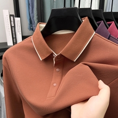 OE278: Áo thun nam cao cấp POLO ve áo giản dị mới 100% cotton dài tay