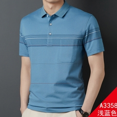 OE757: Áo thun nam cao cấp tay ngắn mùa hè cho bố trung niên cổ trắng có túi áo thun POLO cotton mercerized