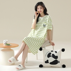 OE524: Váy ngủ nữ SPNN mùa hè cotton nguyên chất tay ngắn váy mỏng rộng rãi cỡ lớn
