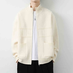 OC394: Áo khoác nam len cardigan cổ áo đứng