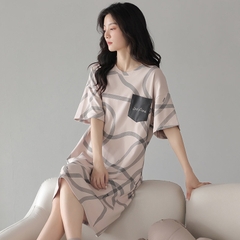 OE525: váy ngủ mới cho nữ SPNN mùa hè cotton ngắn tay