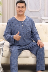 OE493: Bộ đồ ngủ lụa cotton mùa hè cho người trung niên