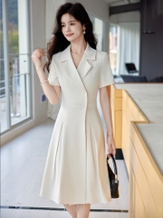 OD064: váy công sở cổ vest cao cấp xếp li