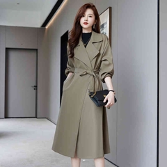 C168: Áo khoác kaki nữ dáng rộng buộc dây eo dài áo khoác phong cách Anh Quốc