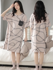OE525: váy ngủ mới cho nữ SPNN mùa hè cotton ngắn tay