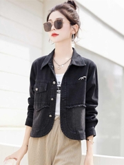 C190: Áo khoác denim nữ cao cấp màu đen phong cách Hồng Kông