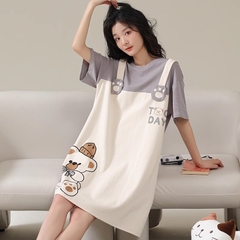 OE525: váy ngủ mới cho nữ SPNN mùa hè cotton ngắn tay