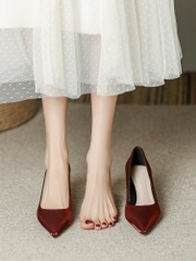 OC780: Giày cao gót mũi nhọn màu đỏ dành cho nữ 3cm 5cm gót nhỏ