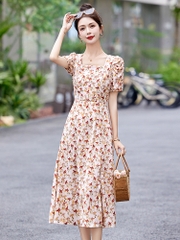 OD649: Váy hoa cổ vuông phong cách Pháp