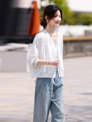 OE919: Áo khoác nữ mỏng cổ tròn phong cách