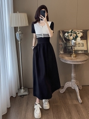 OD786: đầm cao cấp cổ tròn tay ngắn váy dài