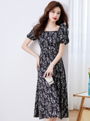 OD571: Đầm hoa cổ vuông cao cấp thanh lịch