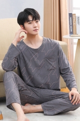 OE493: Bộ đồ ngủ lụa cotton mùa hè cho người trung niên