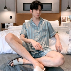 OE496: Bộ đồ ngủ nam SPNN mùa hè lụa băng quần short tay ngắn quần áo mặc nhà nam SPNN