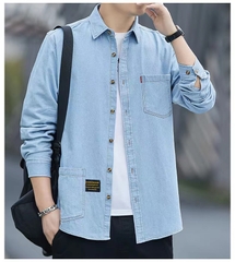 OE346: Áo khoác nam cao cấp sơ mi denim mới áo sơ mi dài tay