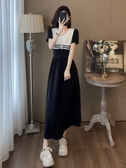 OD786: đầm cao cấp cổ tròn tay ngắn váy dài