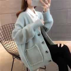 OE436: Áo khoác len nữ Cardigan mùa thu Áo khoác ngoài rộng rãi phong cách Hàn Quốc