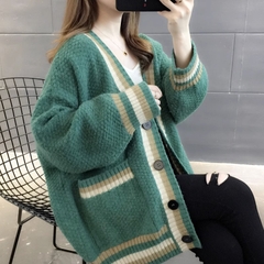 OE439: Áo len cardigan dệt kim nữ thu đông mới áo khoác rộng nữ