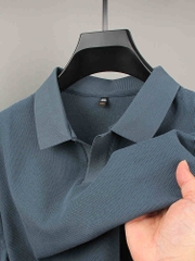 C147: áo thun polo nam tay ngắn bằng vải cotton có cổ màu trơn ATN