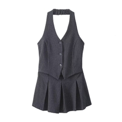 OD118: váy vest sọc xếp ly