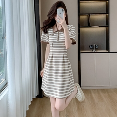 OD060: đầm kẻ sọc cổ polo trẻ trung