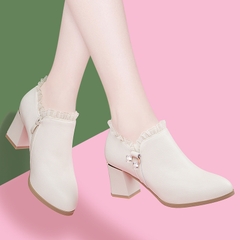 OE352: giày cao gót nữ giày da nữ giày cao gót ren gót trung