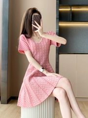 OD163: đầm hồng nữ tính cổ V hàn quốc
