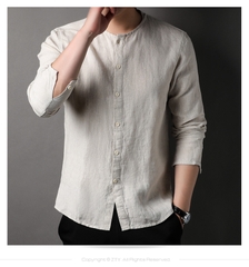 OD301: Áo sơ mi nam cao cấp dài tay vải lanh cổ tròn