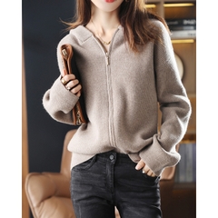 OD525: áo khoác cashmere nữ có khóa kéo len dáng rộng