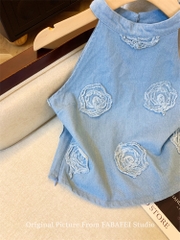 OD731: Áo sơ mi nữ vest denim thêu hoa hồng phong cách retro