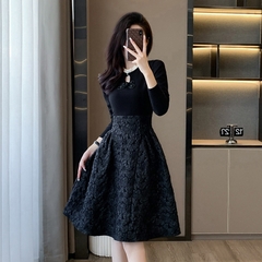 OD597: váy đen thon eo nữ tính dáng xòe