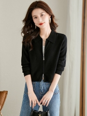 OE383: Áo len nữ cardigan len dệt kim ve áo khóa kéo đôi dành cho n
