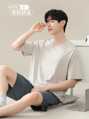 OE494: Bộ đồ ngủ Catman mùa hè nam SPNN modal tay ngắn quần áo mặc nhà nam SPNN