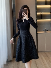 OD597: váy đen thon eo nữ tính dáng xòe