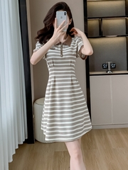 OD060: đầm kẻ sọc cổ polo trẻ trung