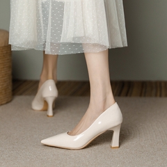 OC775: Giày cao gót mũi nhọn màu nude dành cho nữ miệng nông 7cm