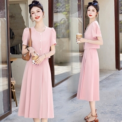 OD556: set áo váy dài sang trọng cao cấp cổ tròn