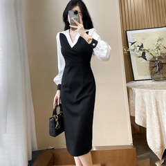 OE916: Váy dài tay màu đen mới