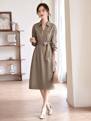 OD208: đầm dài sang trọng Cổ Chữ V màu trơn đai eo