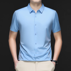 OE971: Áo sơ mi ngắn tay cao cấp bằng lụa tơ tằm cho nam, không đường may, không nhăn