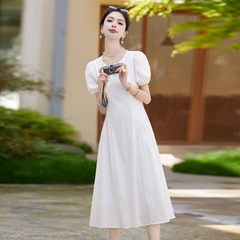 OD600: Váy cotton suông tay phồng váy dài xếp ly