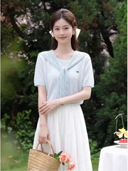 OH037: Áo thun dài tay kẻ sọc xanh dương dành cho nữ