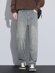 OE854: Quần jeans nam họa tiết vảy rồng Mỹ ống rộng dáng rộng