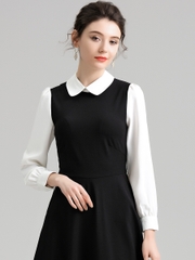 Mã C016: đầm cổ sen dài tay Phong cách Pháp