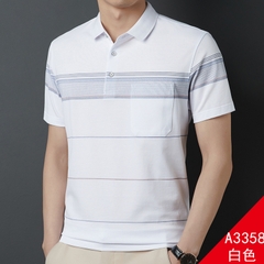 OE757: Áo thun nam cao cấp tay ngắn mùa hè cho bố trung niên cổ trắng có túi áo thun POLO cotton mercerized
