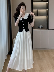 OD103: set áo váy cổ sen cao cấp