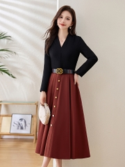 OD651: Đầm cổ chữ V nữ mùa xuân