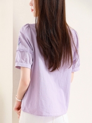 OD036: áo sơ mi nữ cotton phối ren tay ngắn